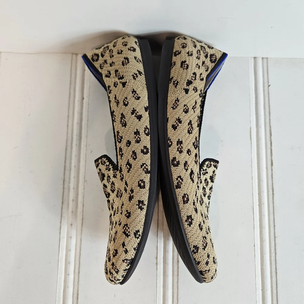 Rothy's The Loafer Size 6 Spotted Leopard Knit Washable Slip On Flats Tan Black